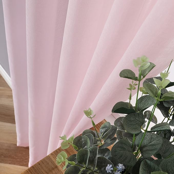 Tollpiz Short Sheer Curtain Linen Textured Bedroom Curtains Sheer Light - Image 3