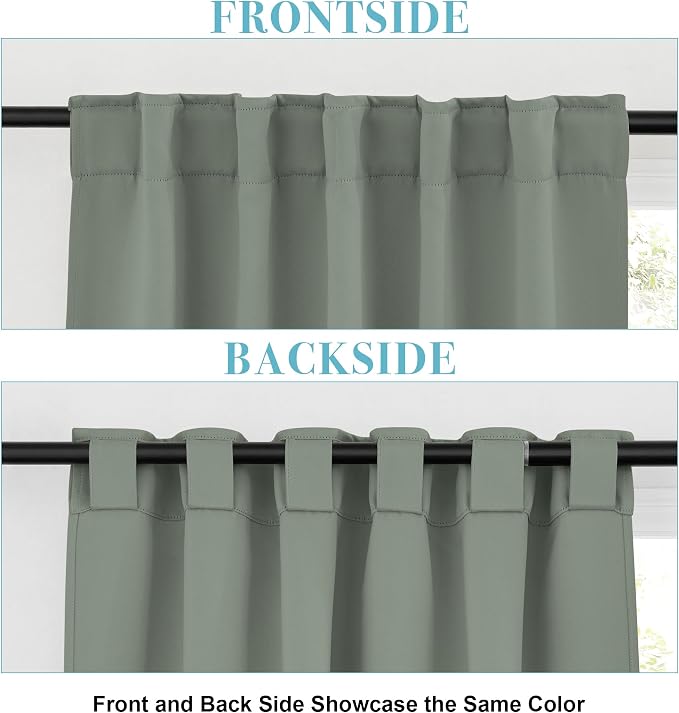 RYB HOME Sage Green Curtains for Bedroom, Vertical Privacy UV Protection Drapery - Image 3