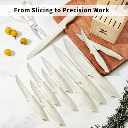 XANAPON Knife Set, Dishwasher Safe Kitchen Knife Set, CreamWhite Ergonomic - Image 4