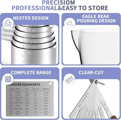 Stainless Steel Measuring Cups and Spoons Set, 6 Stainless Steel Measuring Cups - Image 6