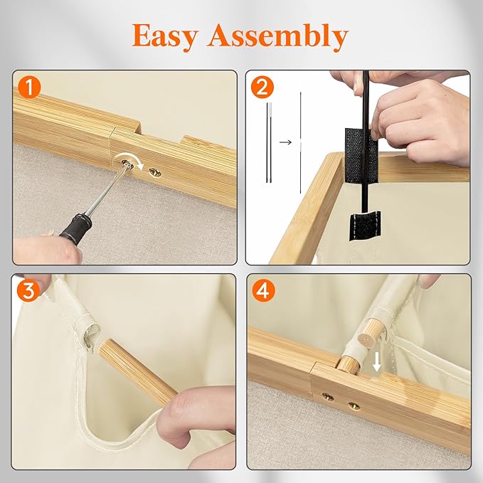 Lifewit 120L Double Laundry Hamper with Lid, Extra Large Bamboo Laundry Basket Dirty Clothes Hamper, 2 Section Laundry Bin Organizer for Laundry Room Bedroom with 2 Removable Liners & Bags, Beige