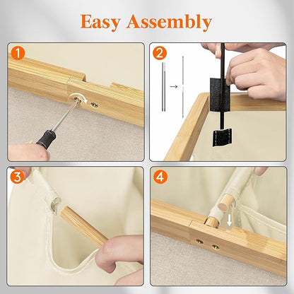 Lifewit 120L Double Laundry Hamper with Lid, Extra Large Bamboo Laundry Basket Dirty Clothes Hamper, 2 Section Laundry Bin Organizer for Laundry Room Bedroom with 2 Removable Liners & Bags, Beige