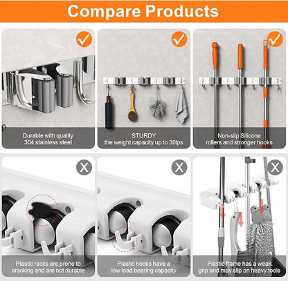 Broom and Mop Organizer Wall Hanging, Upgraded Mop and Broom Holder Wall Mount - Image 6