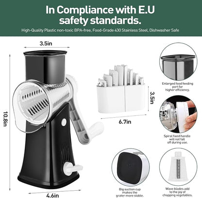 APSARAS USA Cheese Grater Hand Crank, Rotary Cheese Grater, 5 in 1 Rotary Grater - Image 2