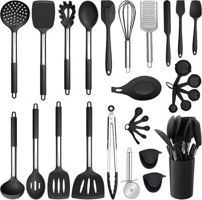 Silicone Kitchen Utensils Set, E-far 30-Piece Cooking Utensils Set by E-far