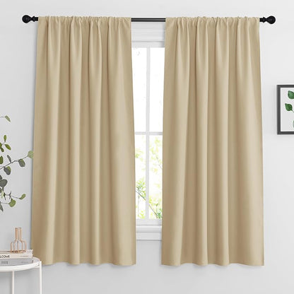 RYB HOME Curtains for Bedroom 63 inches Long, W 34 x L 63, Biscotti Beige by RYBHOME