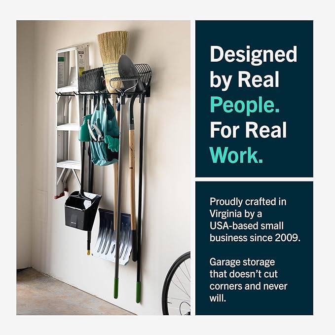StoreYourBoard Wall-Mounted Rack With 4 Garage Hooks – Heavy-Duty Steel Holder Garage & Garden Storage for Shed, Workshop, or Home Organization – For Rakes, Shovels, Tools & More – 1 Pack, Cactus