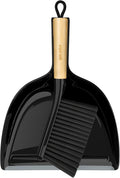 MR.SIGA Dustpan and Brush Set, Portable Cleaning Brush and Dustpan Combo with Bamboo Handle, Black, 1 Set