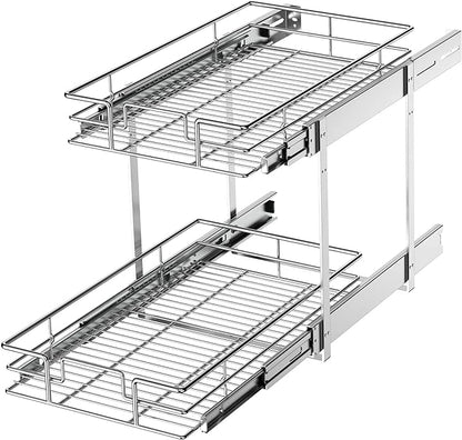 LOVMOR 2 Tier Individual Pull Out Cabinet Organizer 11"W x 21"D, Slide Out by LOVMOR