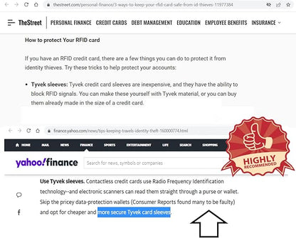 10x RFID Blocking Credit Card"DuPont TYVEK" Sleeves for wallet or purse. Protect your debit cards, credit cards and IDs from identity theft skiming.