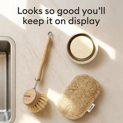 Vove Cleaning Duo, Bamboo Dish Brush Set and Natural Dish Sponges, - Image 4