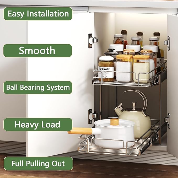 2 Tier Individual Pull Out Cabinet Organizer 12½" W x 21½" D, Heavy Duty - Image 2
