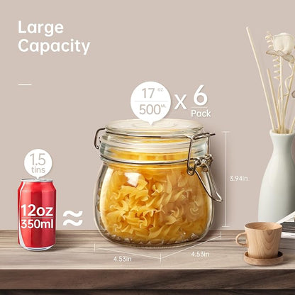 Glass Jars with Airtight Lid Set of 6, 17 floz Wide Mouth Mason Jars with Clamp - Image 2