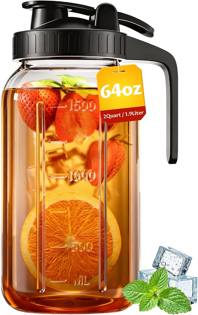 64 oz Mason Jar Pitcher – Airtight & Leakproof Glass Pitcher by VA1KENE