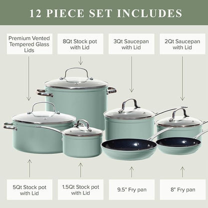Nuwave Healthy Duralon Blue Ceramic Nonstick Cookware Set, Diamond Infused - Image 7