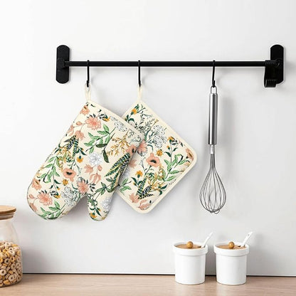 Floral Silicone Oven Mitts Pan Mats Set of 2, Heat Resistant Gloves Potholder - Image 6