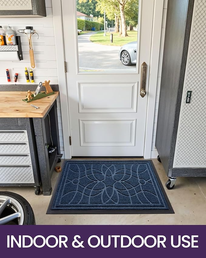 DEXI Front Door Mat Outside Entrance, Heavy Duty Non Slip Low Profile Doormat for Entryway, Trap Dirt and Moisture Welcome Mats, Easy Clean, Patio, Garage, 6x4, Blue