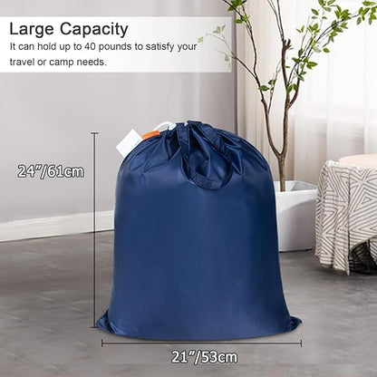 Polecasa Small Heavy Duty Laundry Bag with 130gsm Tear Resistant Fabric and Handles, Easy to Carry Durable Dirty Clothes Drawstring Bag, Perfect for College Dorm, Travel, 21”x24”,Navy