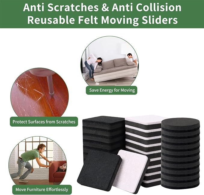 Ezprotekt 2.5" Square Felt Furniture Movers Sliders - Image 5
