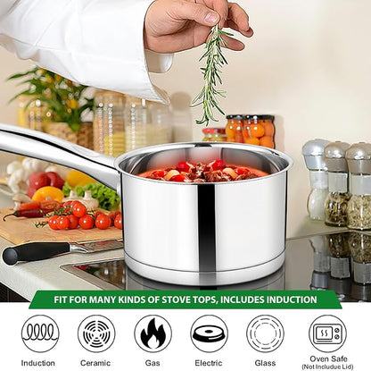 TeamFar 2 qt Saucepan with Lid, Stainless Steel Small Sauce Milk Pan with - Image 7