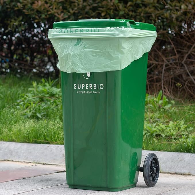 SUPERBIO 33 Gallon Compostable Yard Waste Bags, Lawn & Leaf Bags, 40 Count, ASTM D6400, BPI and OK compost INDUSTRIAL