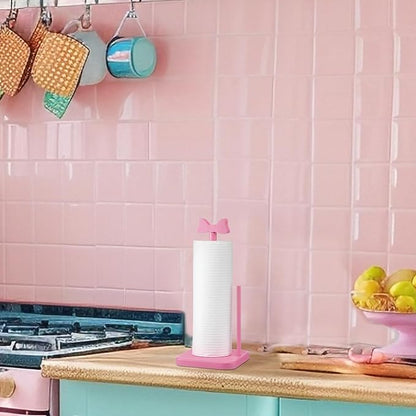 Leinuosen Pink Bow Paper Towel Holder Coquettish Cute Bow Wooden Paper Towel - Image 6