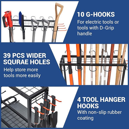 Garden Tool Organizer, Yard Tools Rack Holds 55 Long-Handled Tools/Rakes/Brooms - Image 2