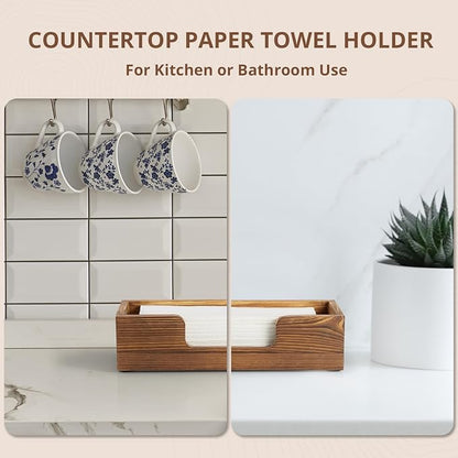 Paper Towel Dispenser Countertop, Burnt Wood Bathroom Paper Towel Holder - Image 3
