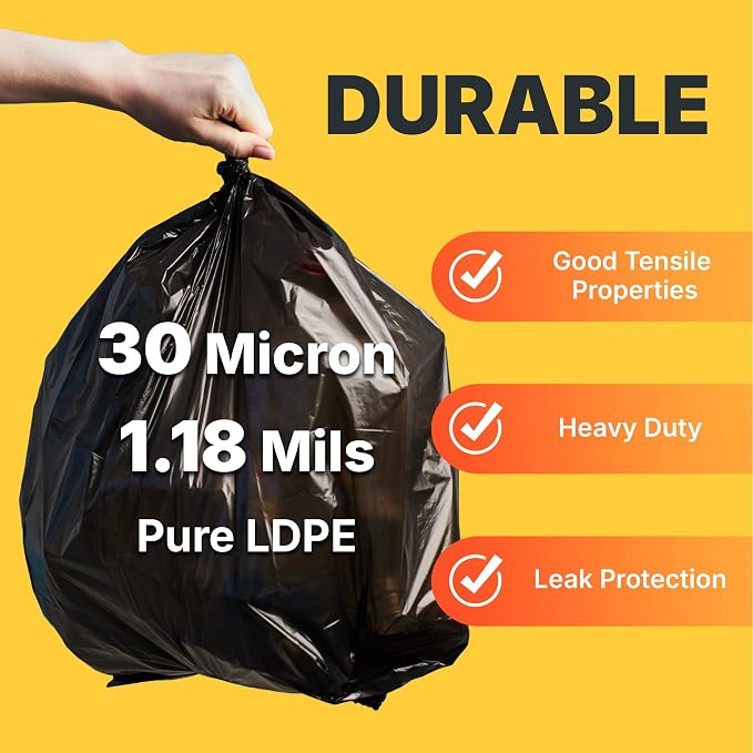 45 Gallon Trash Bags, 30 Micron Heavy Duty Pure LDPE Garbage Can Liners - Image 4