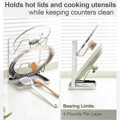 Space-Saving 304 Stainless Steel Pot Lid Holder While Cooking, Double-Layer - Image 3