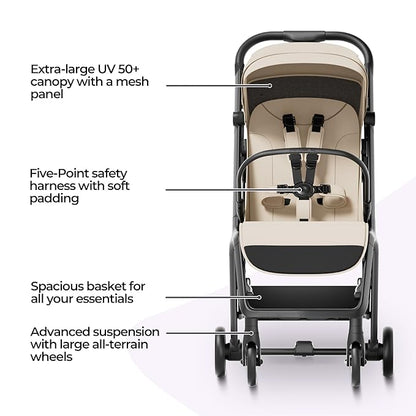 MAMA & BABY Packa Compact Travel Stroller – Lightweight, One-Hand Auto Folding, Portable & Lie-Flat Baby Stroller, Newborns and Toddlers Stroller with UPF 50+ Canopy & Mesh Ventilation