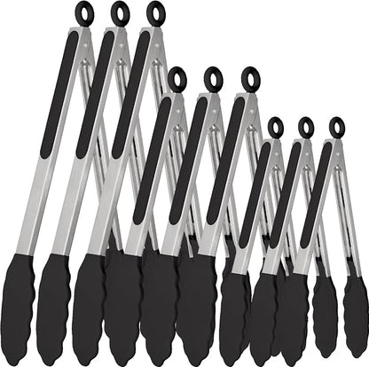 9 Pieces Silicone Tongs for Cooking 7, 12 inches Kitchen Tongs by Beieverluck