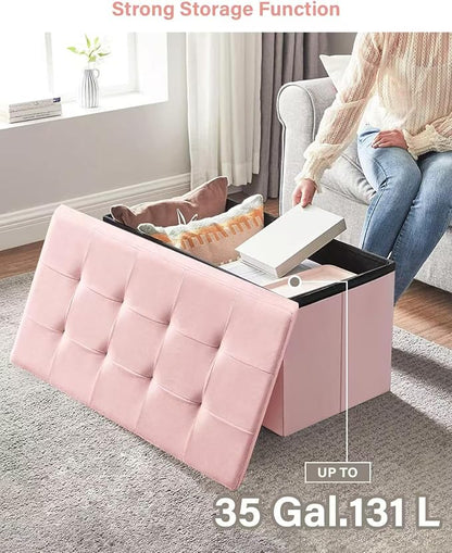 Folding Storage Ottoman, Velvet Storage Bench, Removable Divider, - Image 4