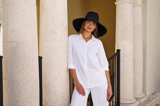 Coolibar UPF 50+ Women's Brittany Beach Hat - Sun Protective Black