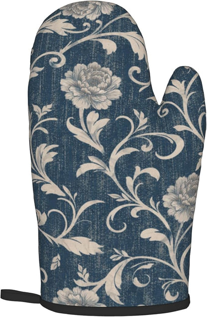 Navy Blue Oven Mitts and Pot Holders Vintage Floral Kitchen Accessories Set of - Image 8
