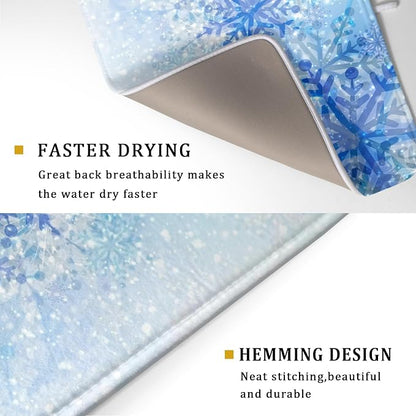 Giwawa 18"x24" Winter Blue Snowflakes Dish Drying Mat Christmas Snow Falling - Image 3