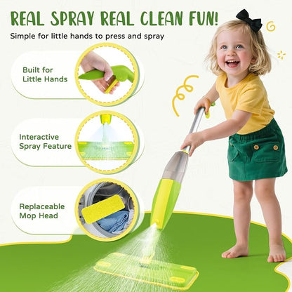 Kids Cleaning Toy Set, Mini Spray Mop Montessori Toys Pretend Play Cleaning Tool - Image 2