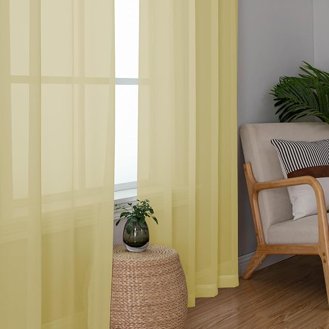 Chyhomenyc Mustard Yellow Sheer Curtains 84 Inch Length 2 Panels, Light - Image 7
