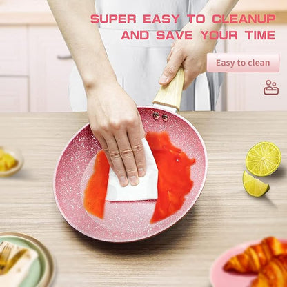 Frying Pan Nonstick, 9.5 Inch Pink Egg Pan, Non Stick Fry Pan 100% PTFE - Image 3