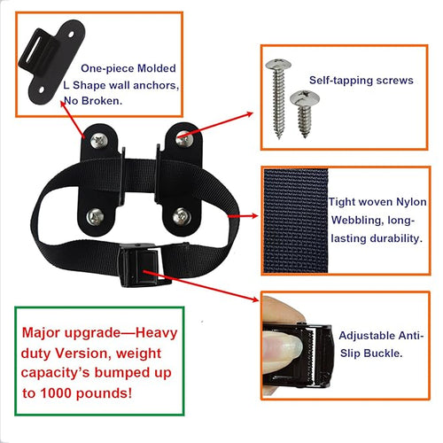 1000 lbs. Furniture Anchors, Anti Tip Straps for Furniture, Heavy Duty Safety Wall Anchors for Bookshelves, Dressers, Counters & Cabinets, Black