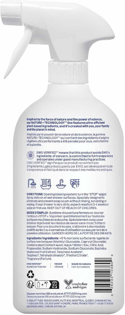 ATTITUDE Shower & Tile Cleaner, EWG Verified, Plant-Based & Vegan Bathroom Spray - Image 7