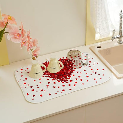 Valentines Day Dish Drying Mat 18 x 24 inch Red Hearts Decorative Drying Mats - Image 6