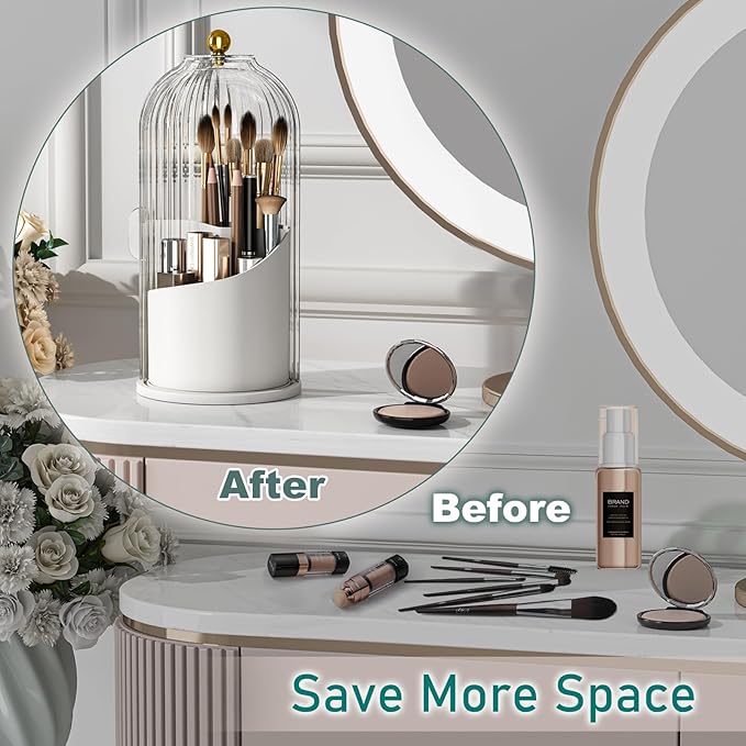 GAXmi Makeup Brush Holder with Lid Cosmetic Tools Organizer 360 Rotating - Image 6