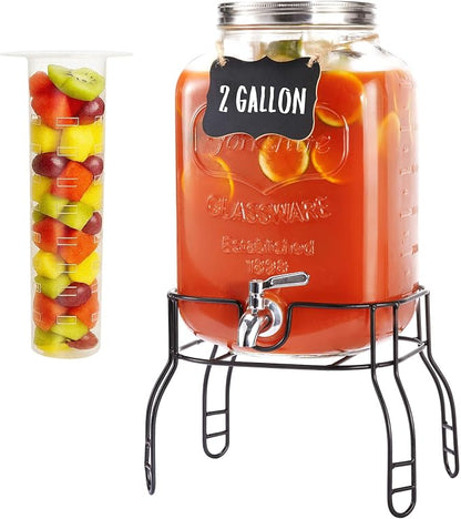2 Gallon Large Glass Drink Dispenser Set, Beverage Dispensers by JILLSKY