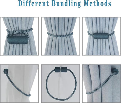 Magnetic Curtain Tiebacks 4 Pack Blue Curtain Rope Tieback Curtain Holders - Image 4