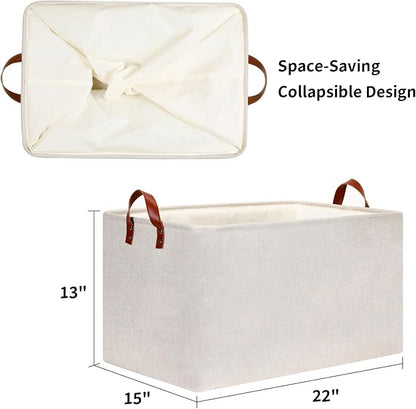 DULLEMELO Large Beige Storage Basket 70L Oversized Canvas Fabric Storage Bin - Image 5