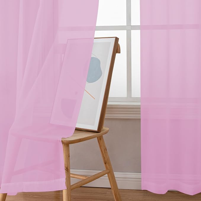 Chyhomenyc Light Pink Sheer Curtains 63 Inch Length 2 Panels, Light Filtering - Image 8