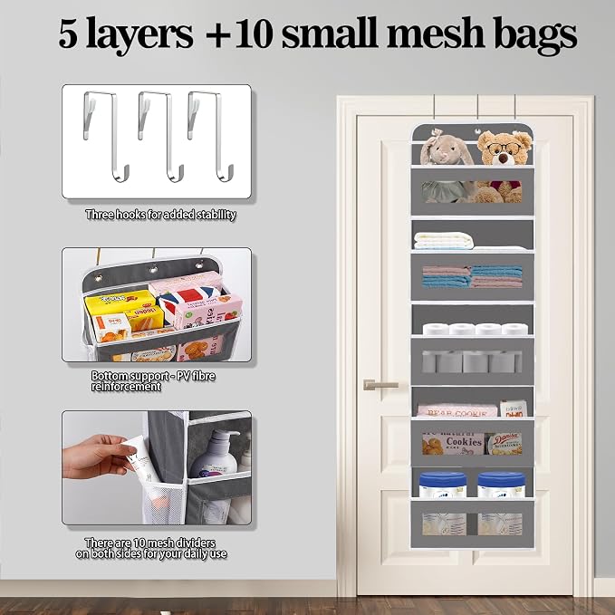 Over The Door Organizer, 5 Shelves Closet Door Hanging Storage and Organizer - Image 3