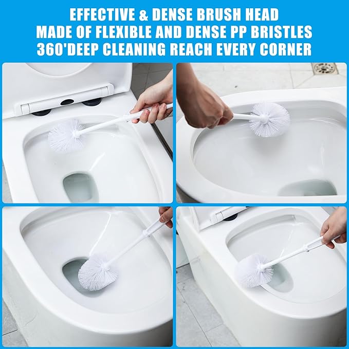 Mimorou 50 Pcs White Toilet Brush, Bathroom Toilet Bowl Brush, Soft Bristle Long Handle Plastic Toilet Scrubber for Bathroom