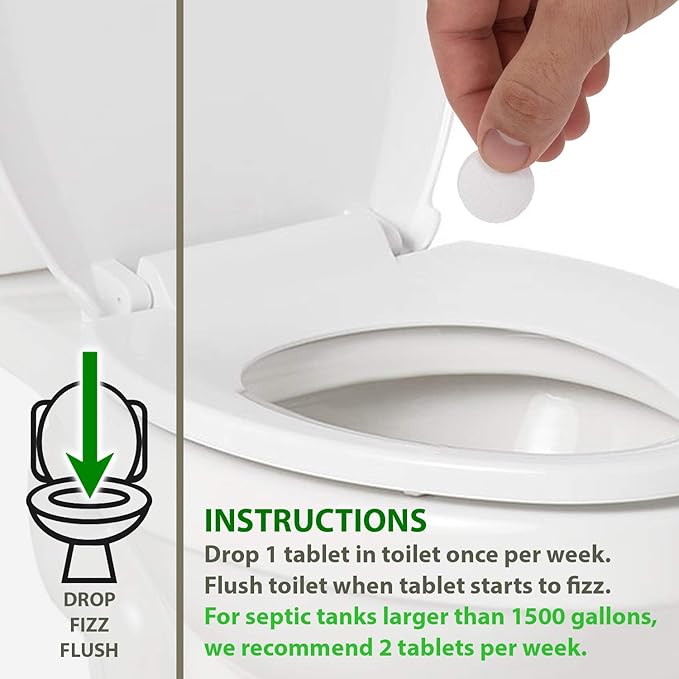 52 Weekly Septic Tank Treatment Fizz Tablets – Easy Flush Bio Toilet Tabs with Billions of Active Bacteria per Tablet – 1 Year Supply - 100% Natural & Safe for All Plumbing & Drain Lines…